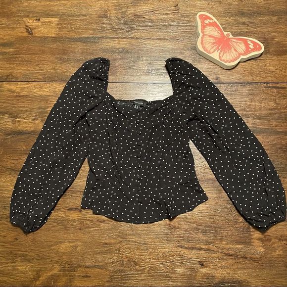 New Look Tops - New Look | Polka Dot Peasant Sleeve Crop Top